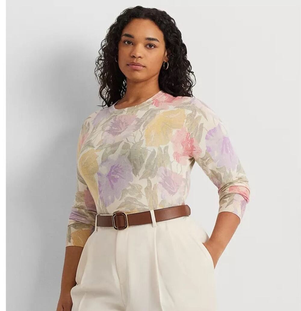 Lauren Ralph Lauren Pastel Floral Crewneck Sweater, XXXL, Soft Plus Size